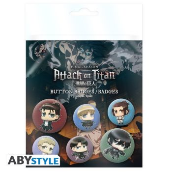 Attack on Titan Buttons (6x) Chibi Charaktere